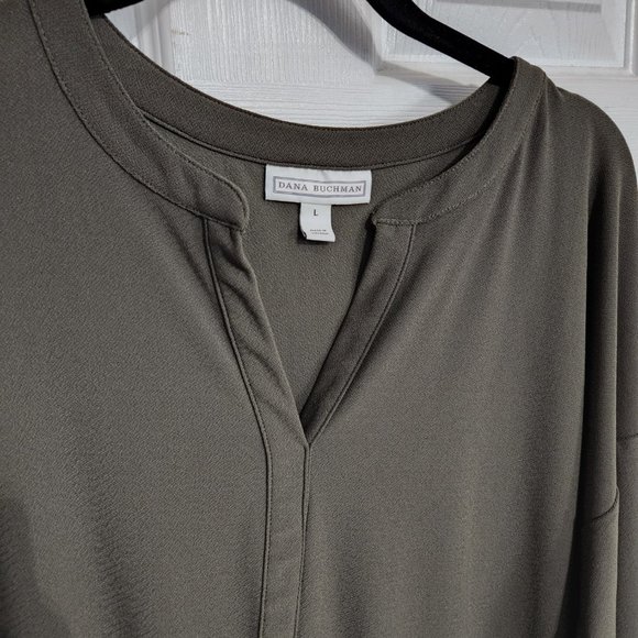 Olive green split neck long sleeve blouse - Picture 2 of 3